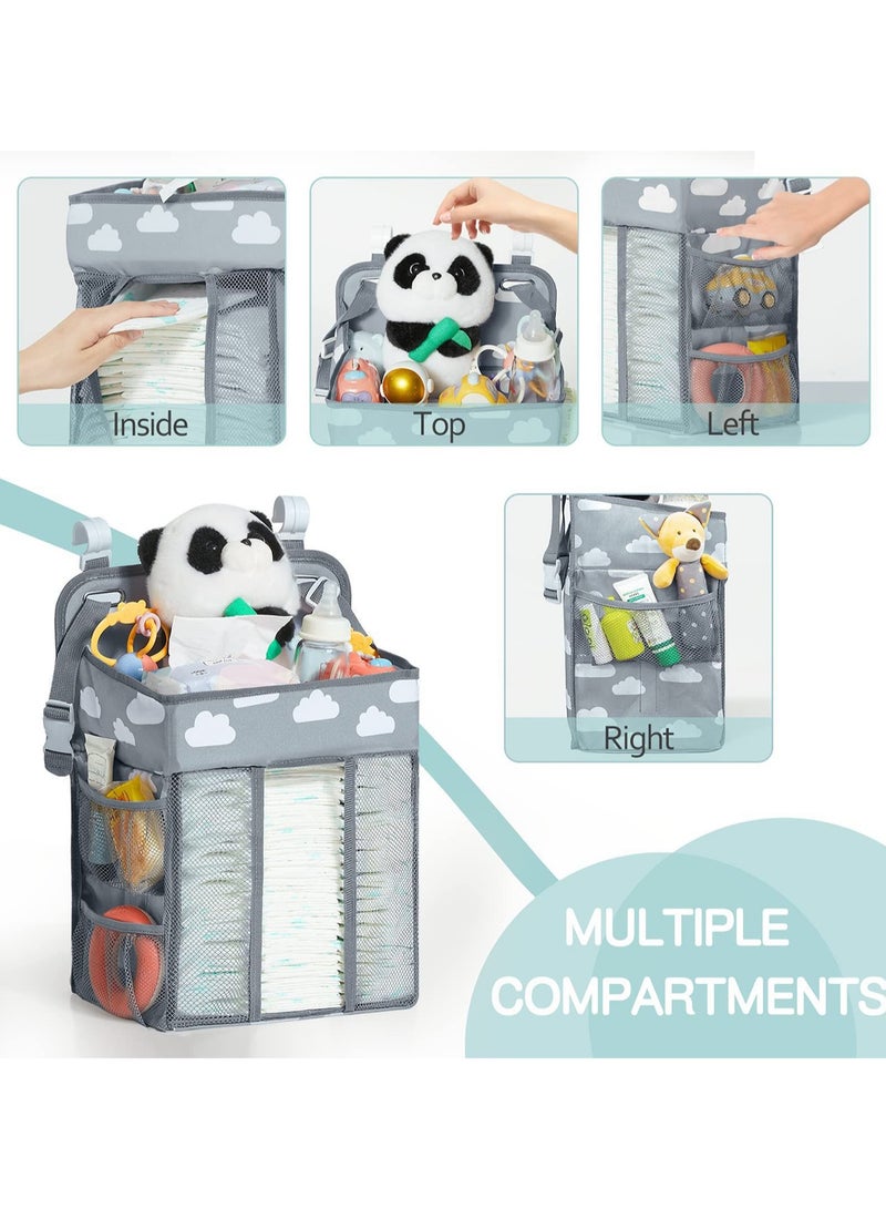 Diaper Crate Hanging Diaper Rack Organizer, Hanging Nursery Diaper Storage Bags Diaper Rack Organizer for Crib Changing Table Playpen Wall Baby Shower Gift Bedside Organizer - Gray - Image 2